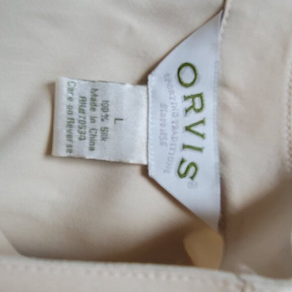 Orvis Womens Beige Silk Short Sleeve Top Size L - Picture 3 of 3